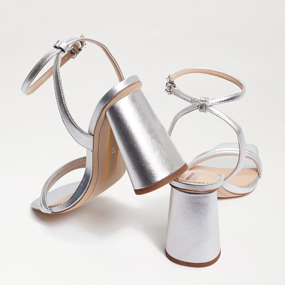 SAM EDELMAN Kia Leather Silver Block Heel Sandals Strappy Chunky Heels - Picture 3 of 11
